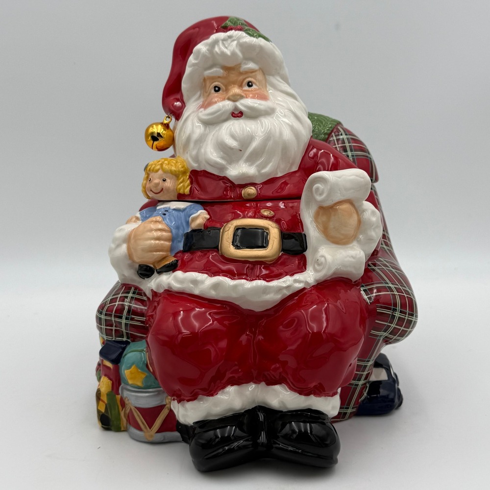 Jeffrey Banks for David's Cookies Santa in Plaid Chair Ceramic Cookie Jar
